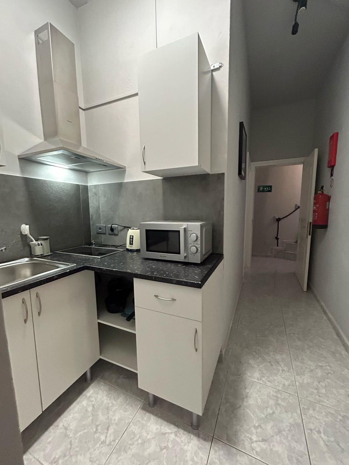 Studio apartment kitchenette with refrigerator and hob