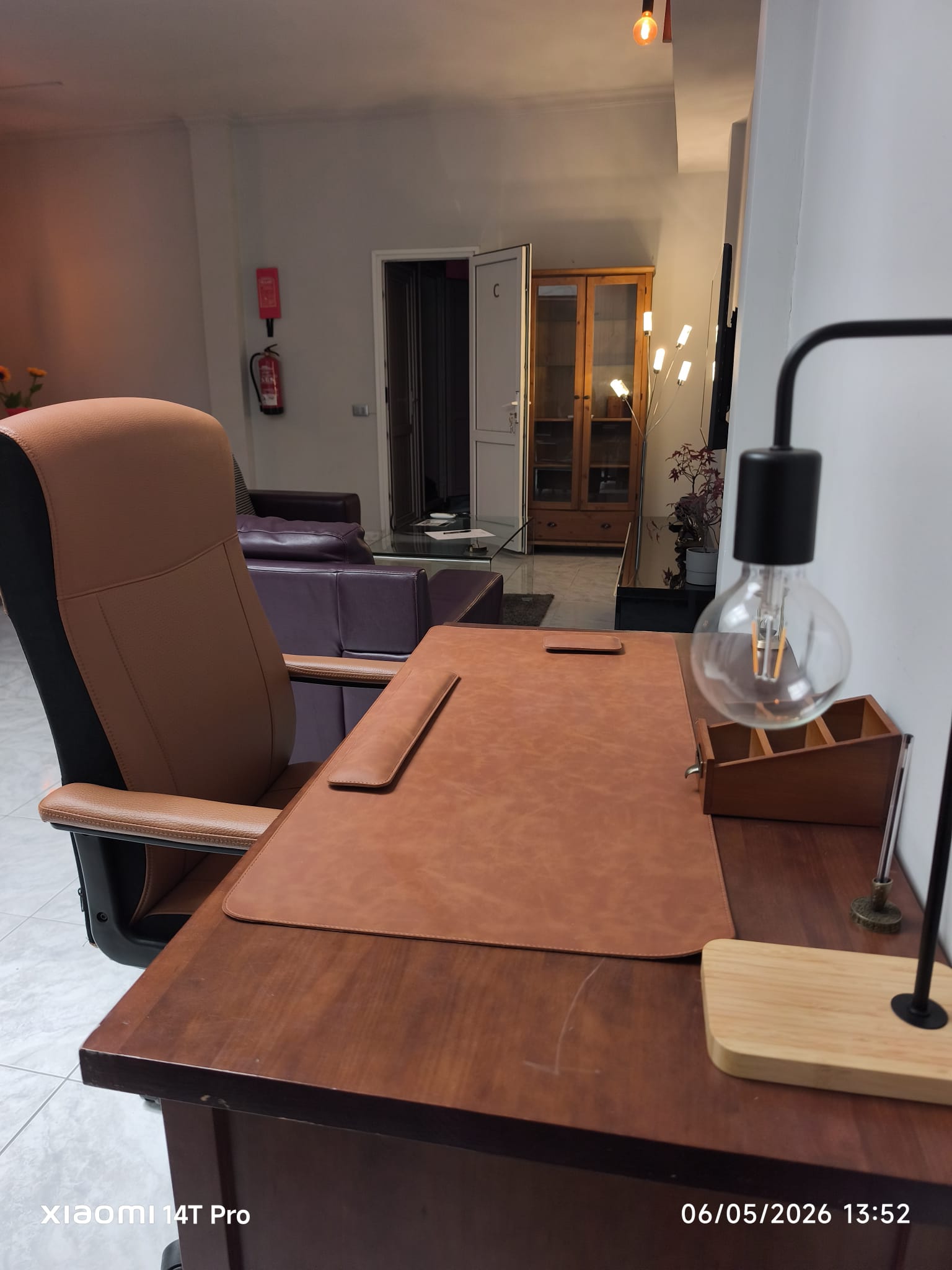 Leather-topped desk and ergonomic chair