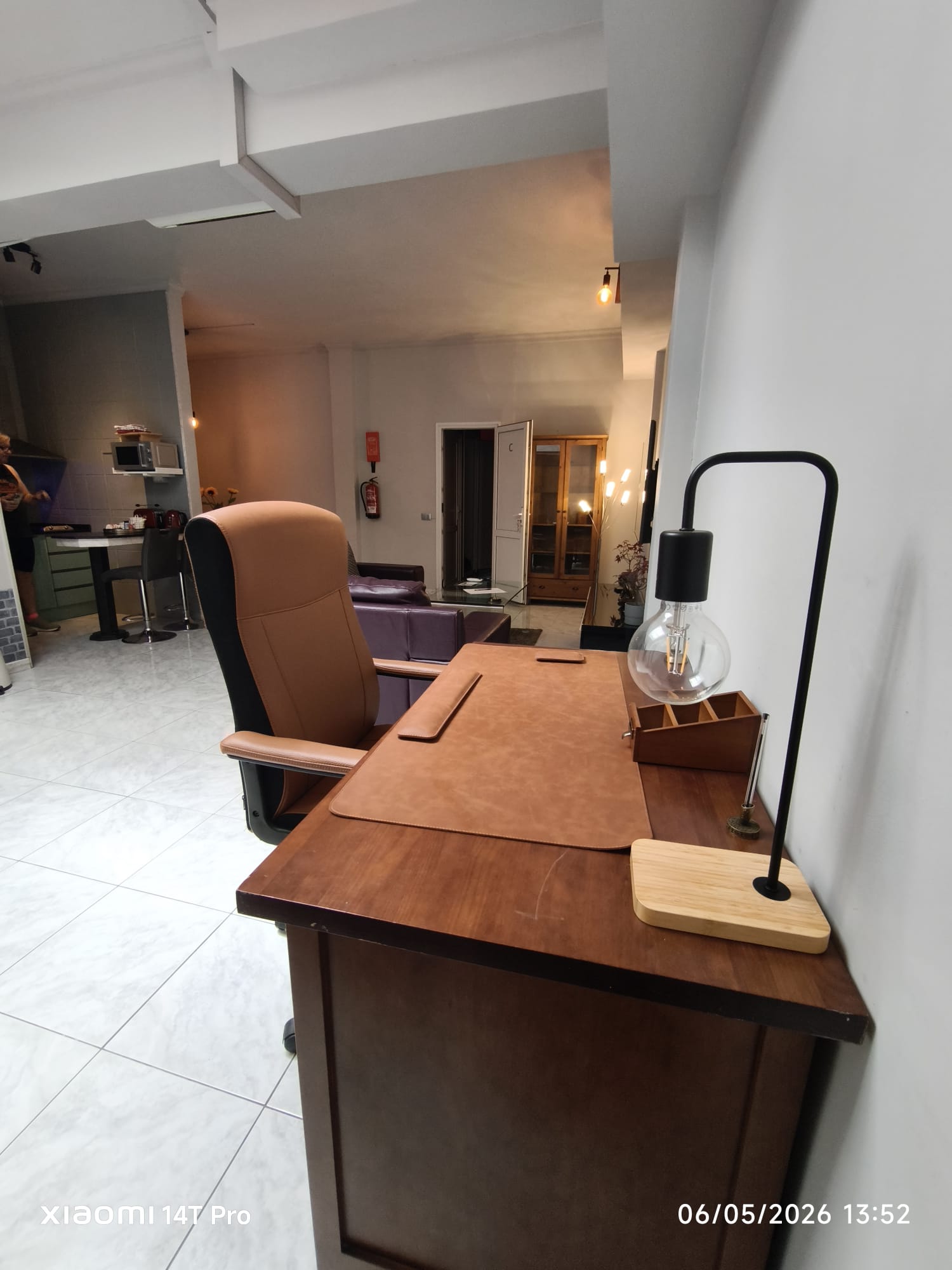 Open plan apartment with desk workspace
