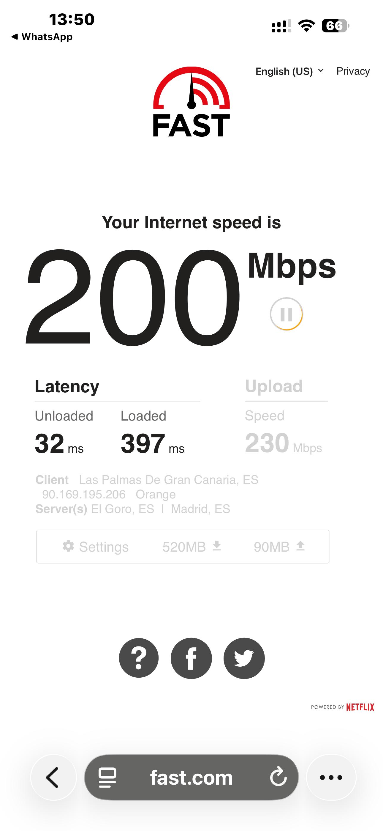 200 Mbps internet speed test result