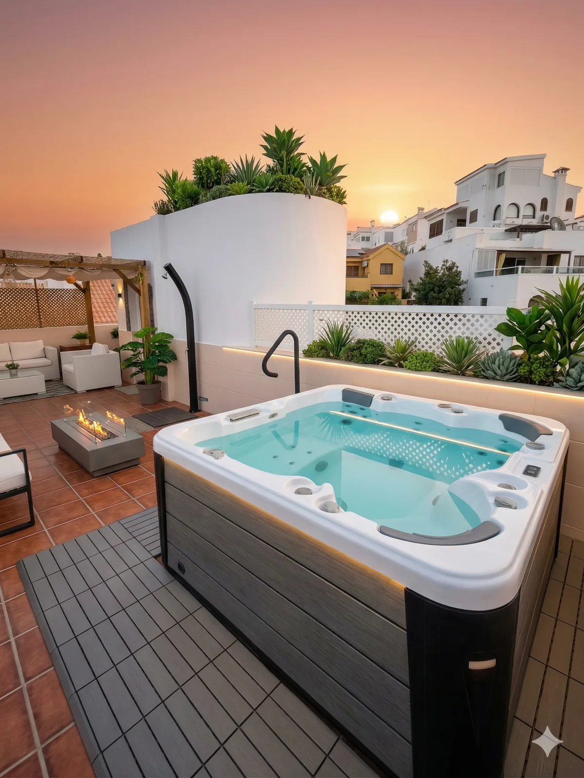 Heated outdoor spa close-up — Basement Apartments, Maspalomas